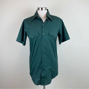 Riverside Vintage Solid Dark Green Button Down Short Sleeve Collared Shirt Men